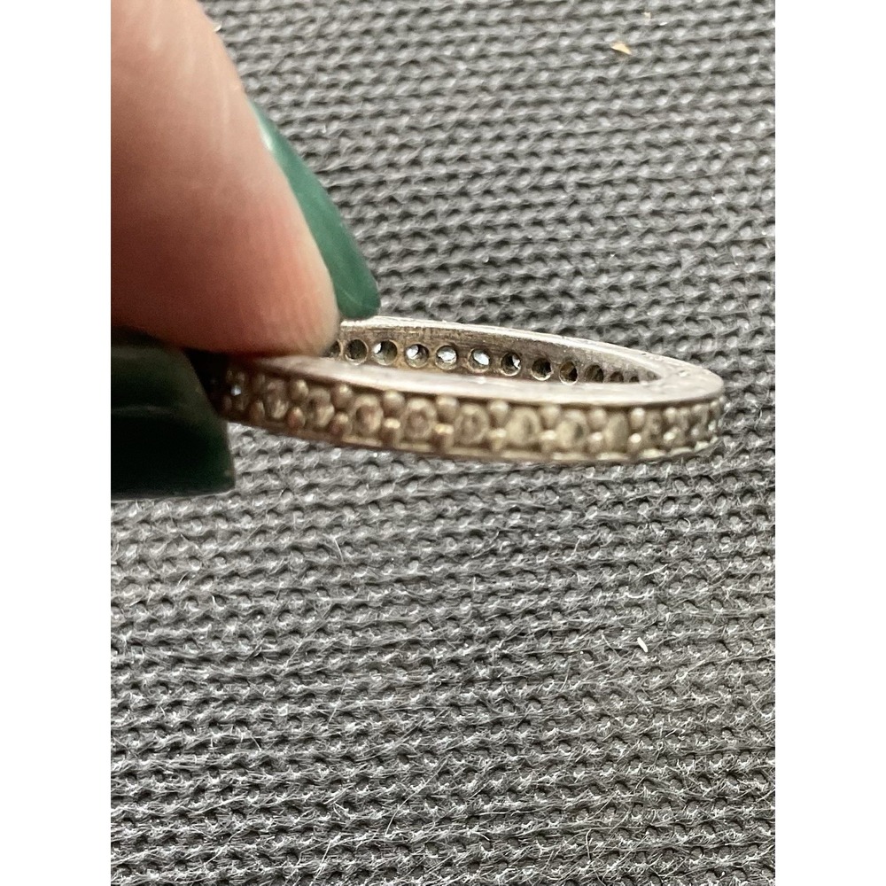 Pandora ALE 925 Sterling Silver Ring Size 6.5 Clear Stones Leaf Pattern